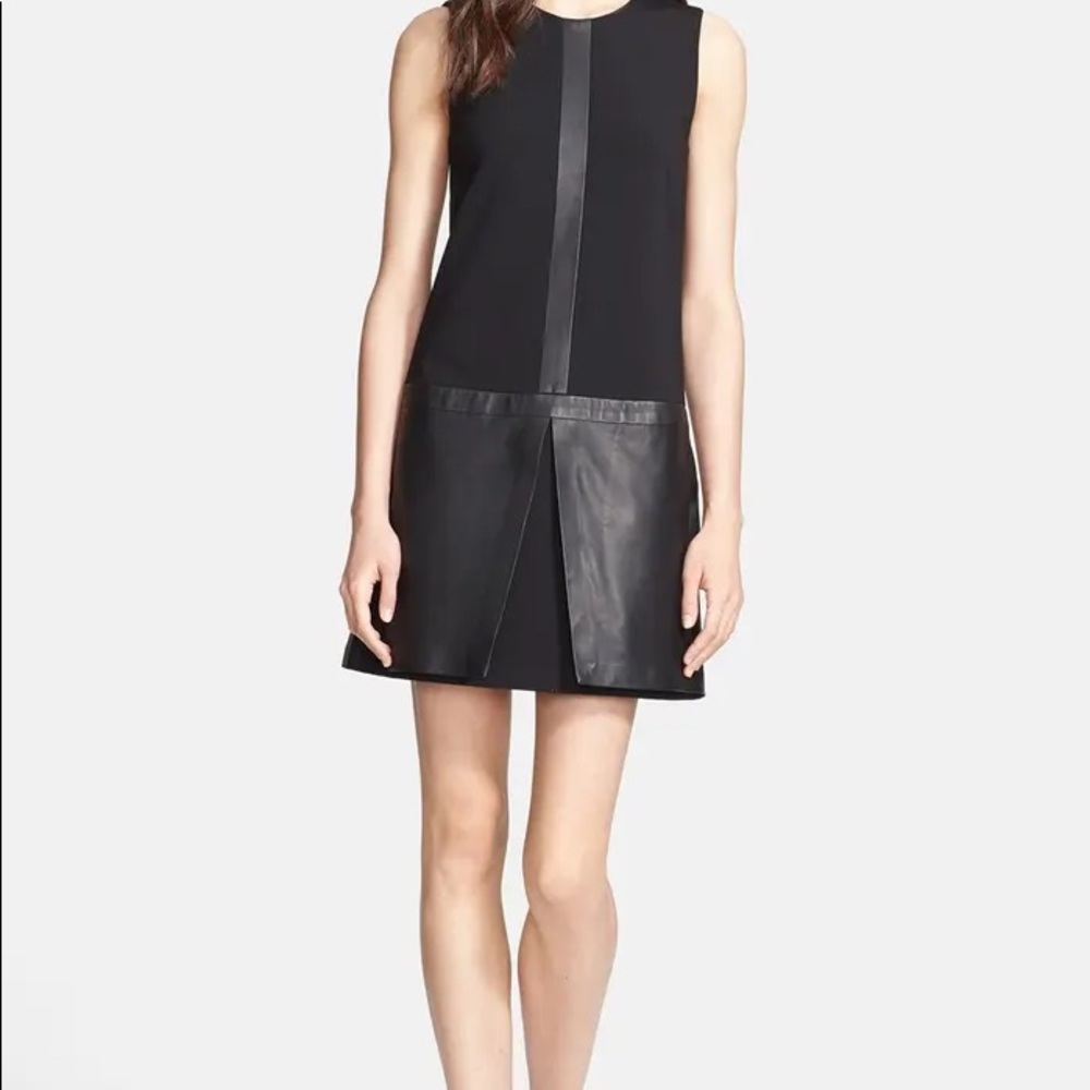 Theory Black Haddie C Drop Waist Lambskin Dress